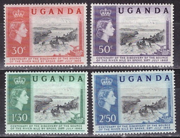 Уганда, Открытие Истоков Нила, 1962, 4 марки 